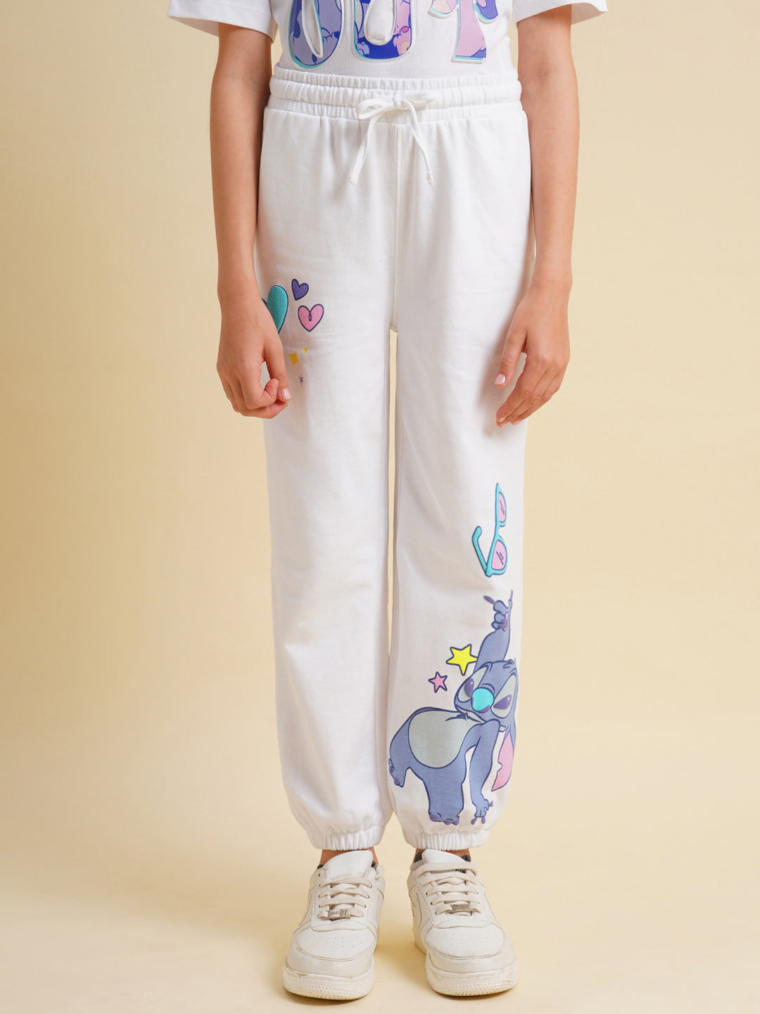 Girls White Stitch Graphic Print Joggers