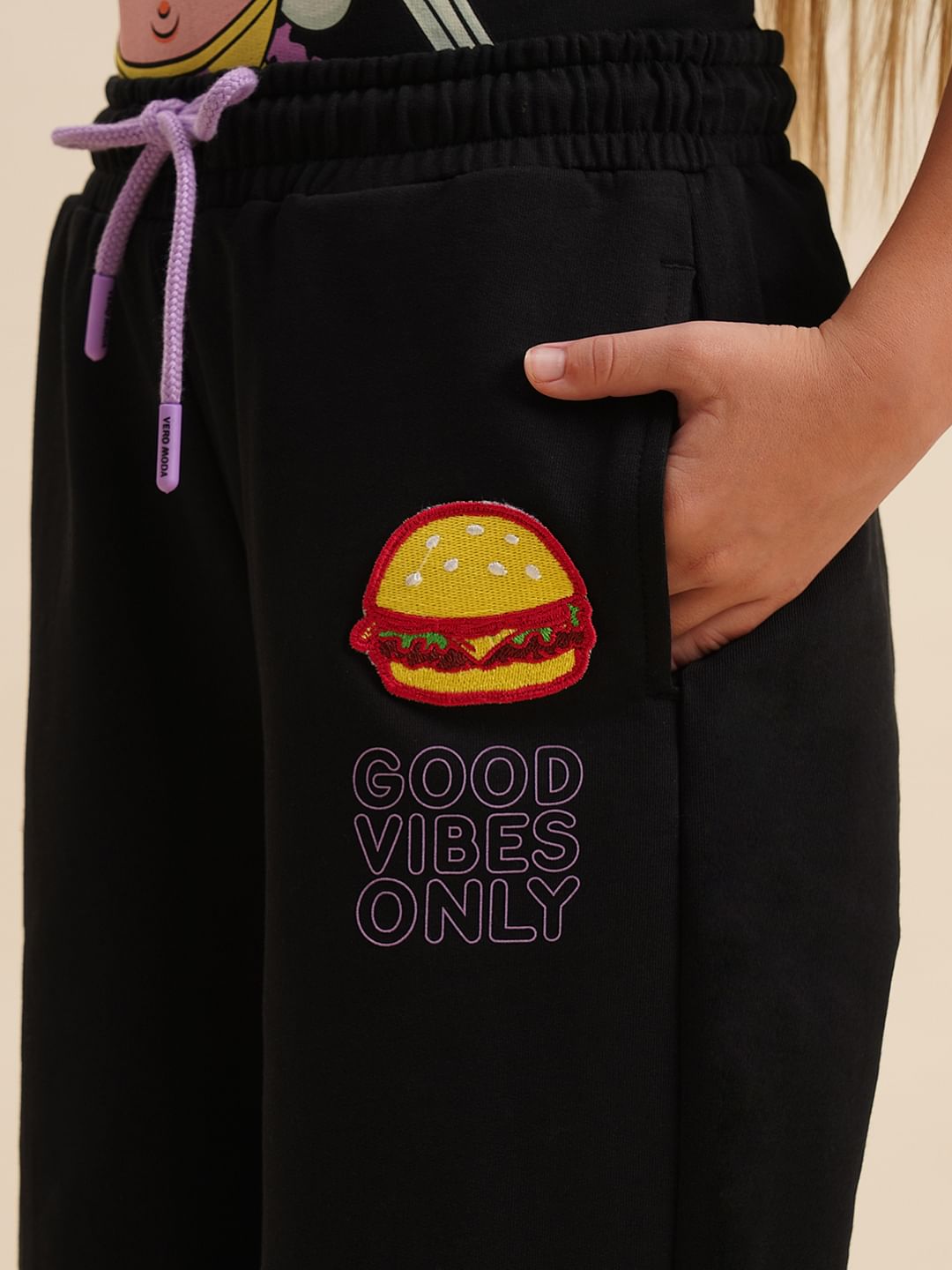 Girls Black Spongebob Cotton Sweatpants