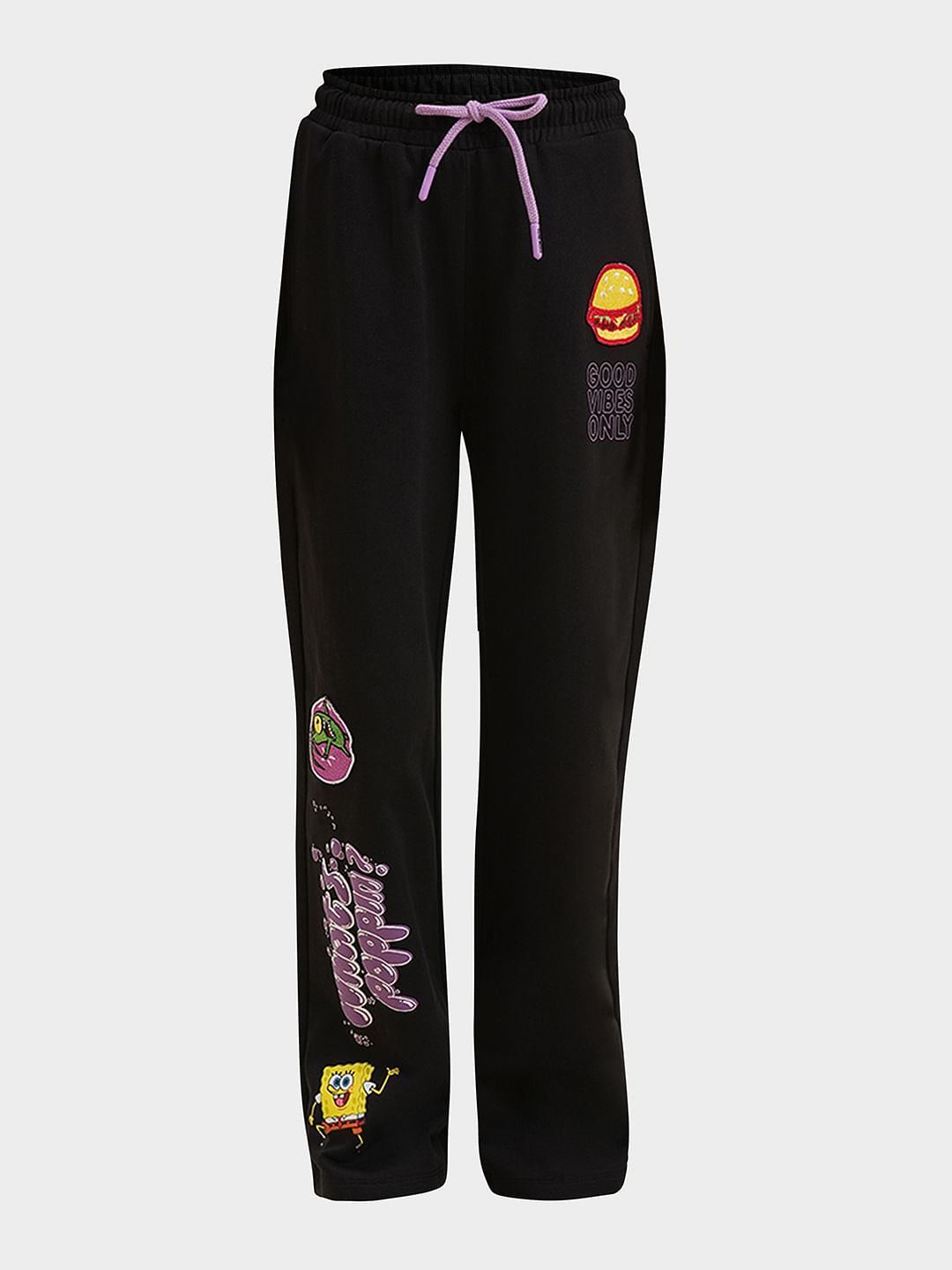 Girls Black Spongebob Cotton Sweatpants