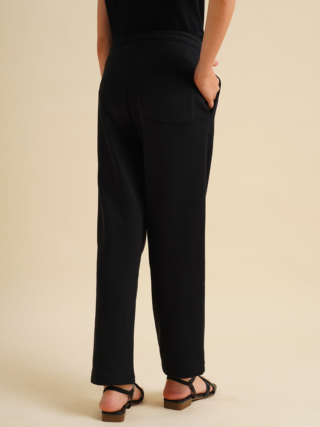 Girls Black Cotton Relaxed Fit Joggers