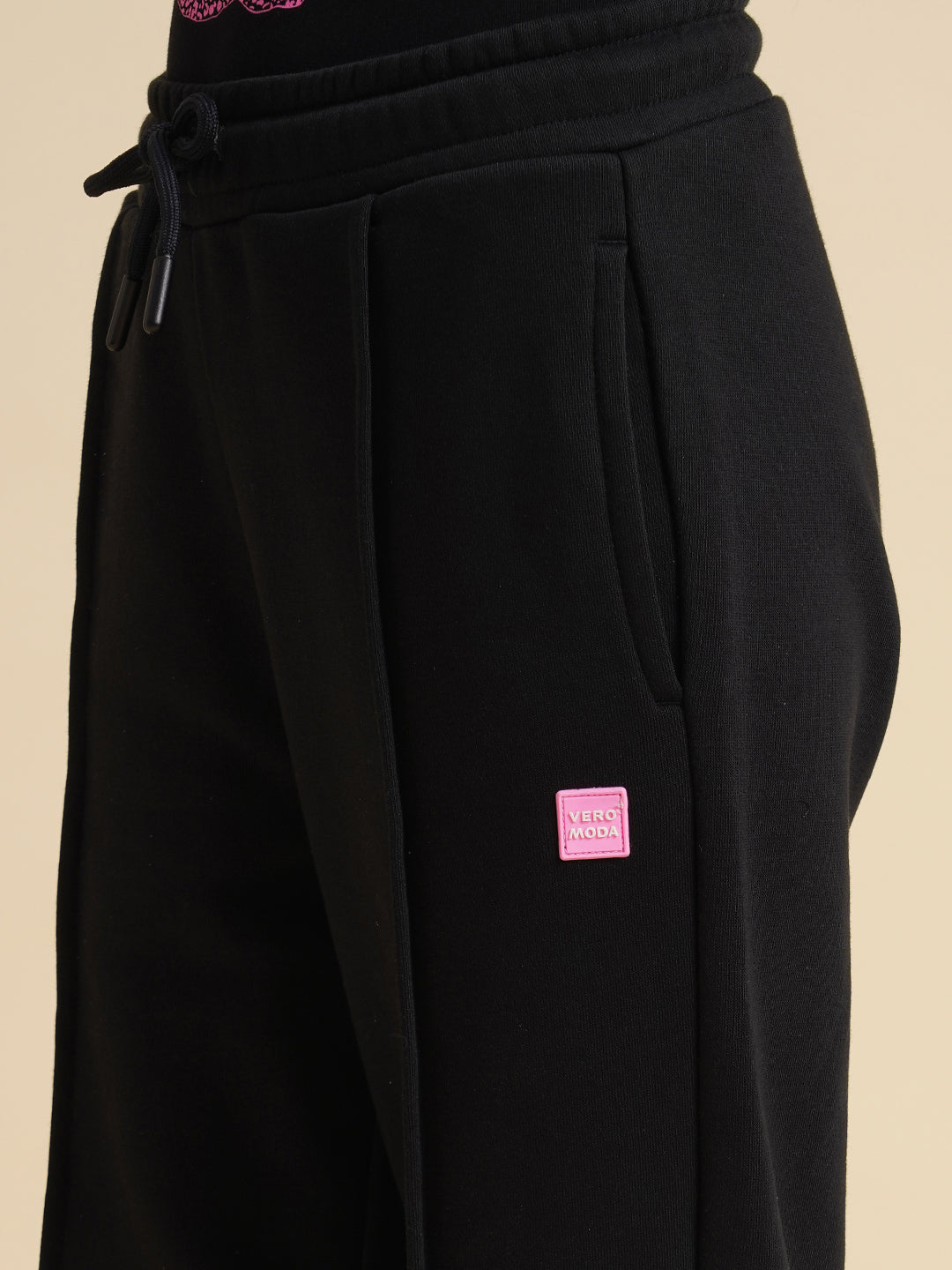 Girls Black Cotton Relaxed Fit Joggers