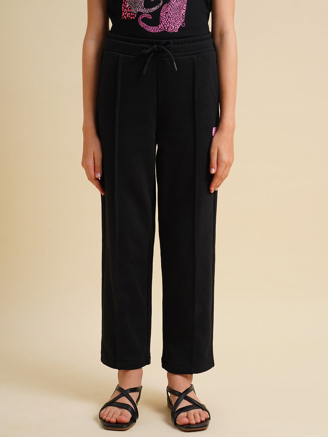 Girls Black Cotton Relaxed Fit Joggers