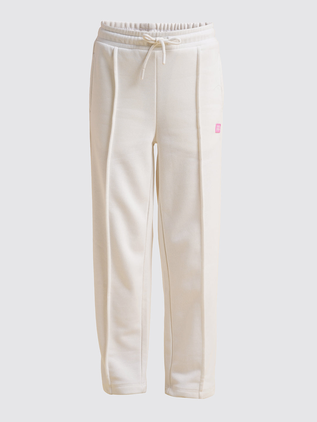 Girls White Cotton Relaxed Fit Joggers