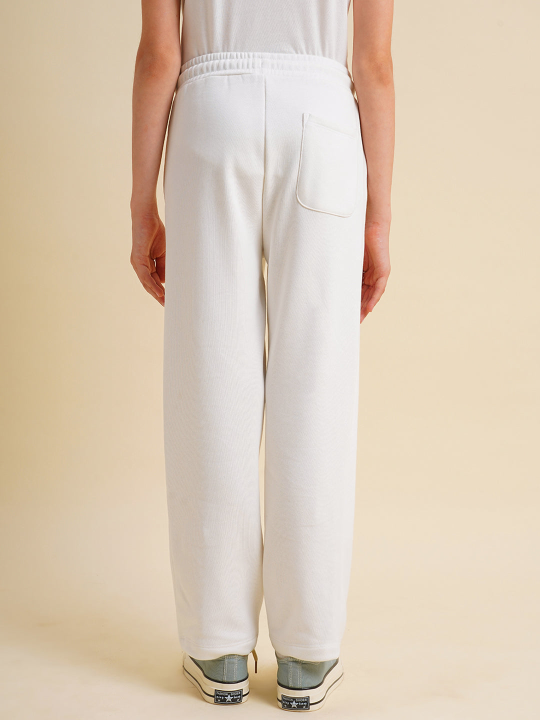 Girls White Cotton Relaxed Fit Joggers