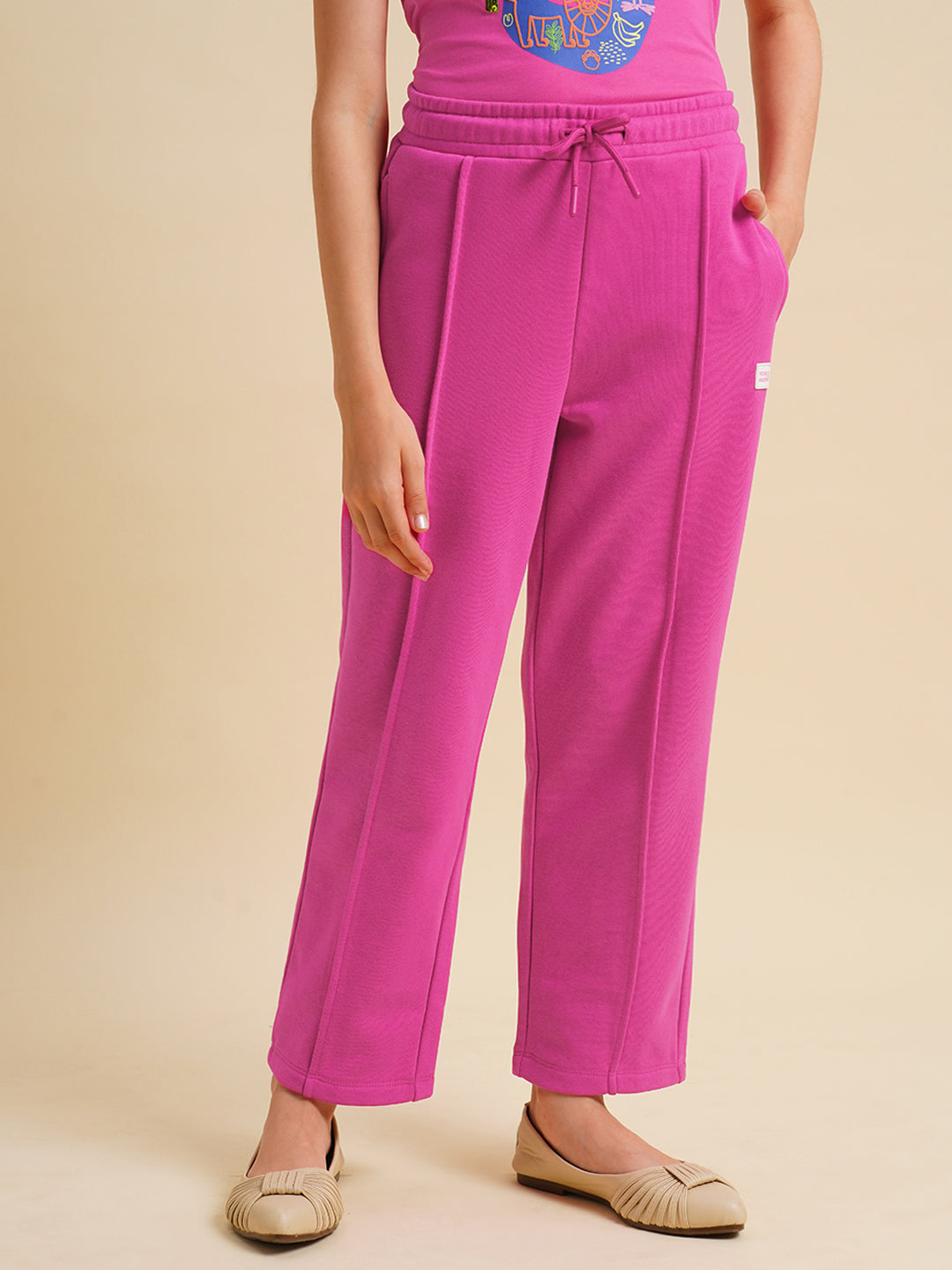 Girls Pink Cotton Relaxed Fit Joggers
