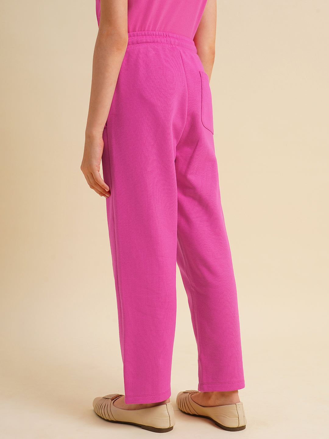 Girls Pink Cotton Relaxed Fit Joggers