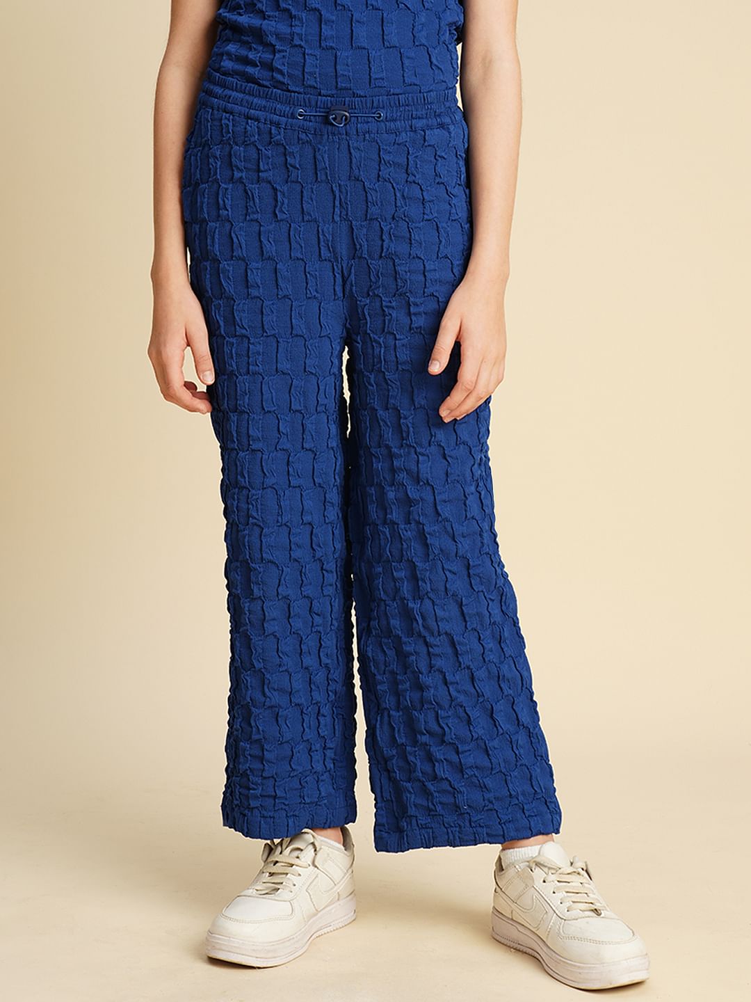 Girls Blue Textured Co-Ord Set Pants
