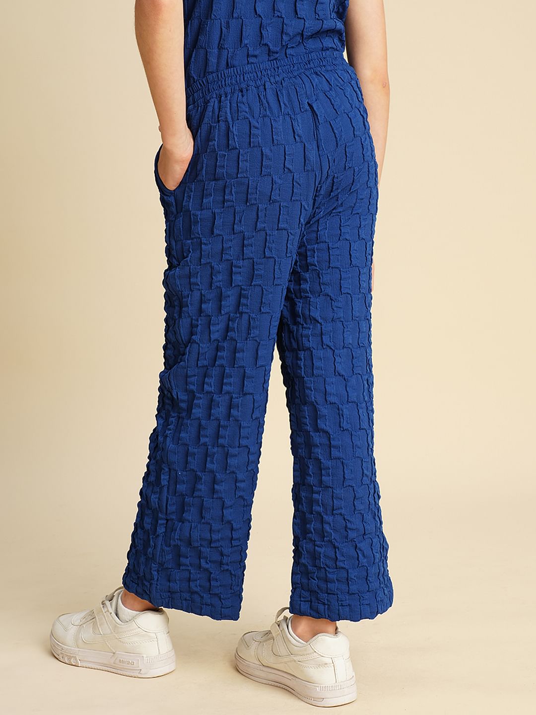 Girls Blue Textured Co-Ord Set Pants