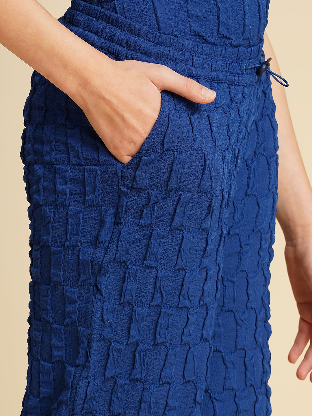 Girls Blue Textured Co-Ord Set Pants