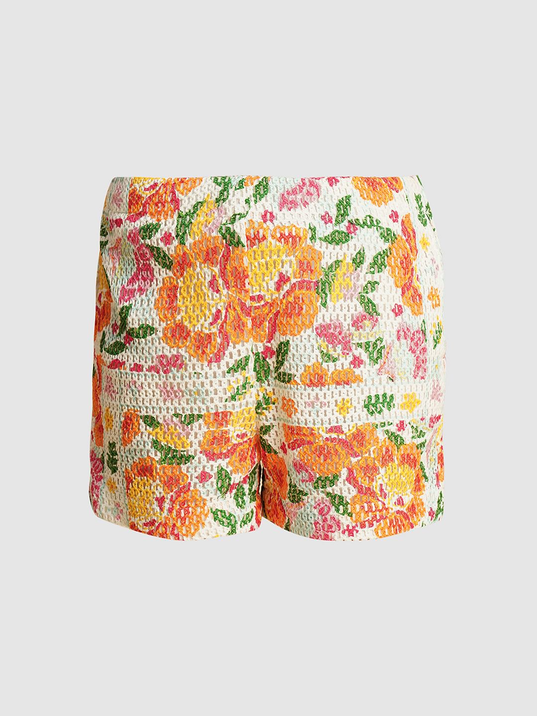 Girls Multi-Colour Crochet Printed Shorts