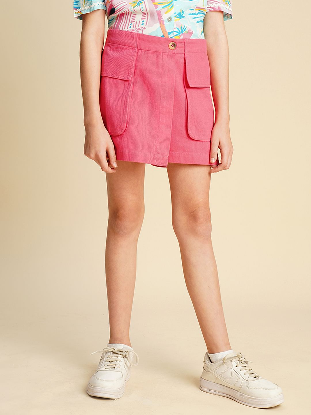Girls Pink Cargo Skorts