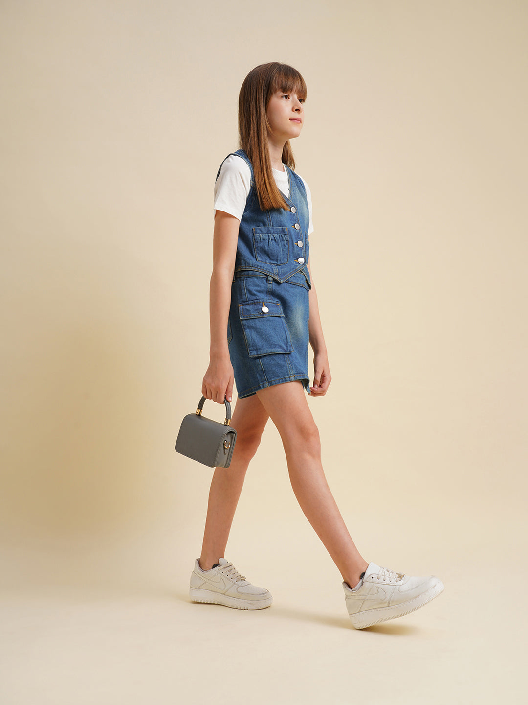 Girls Blue Cotton Denim Skort