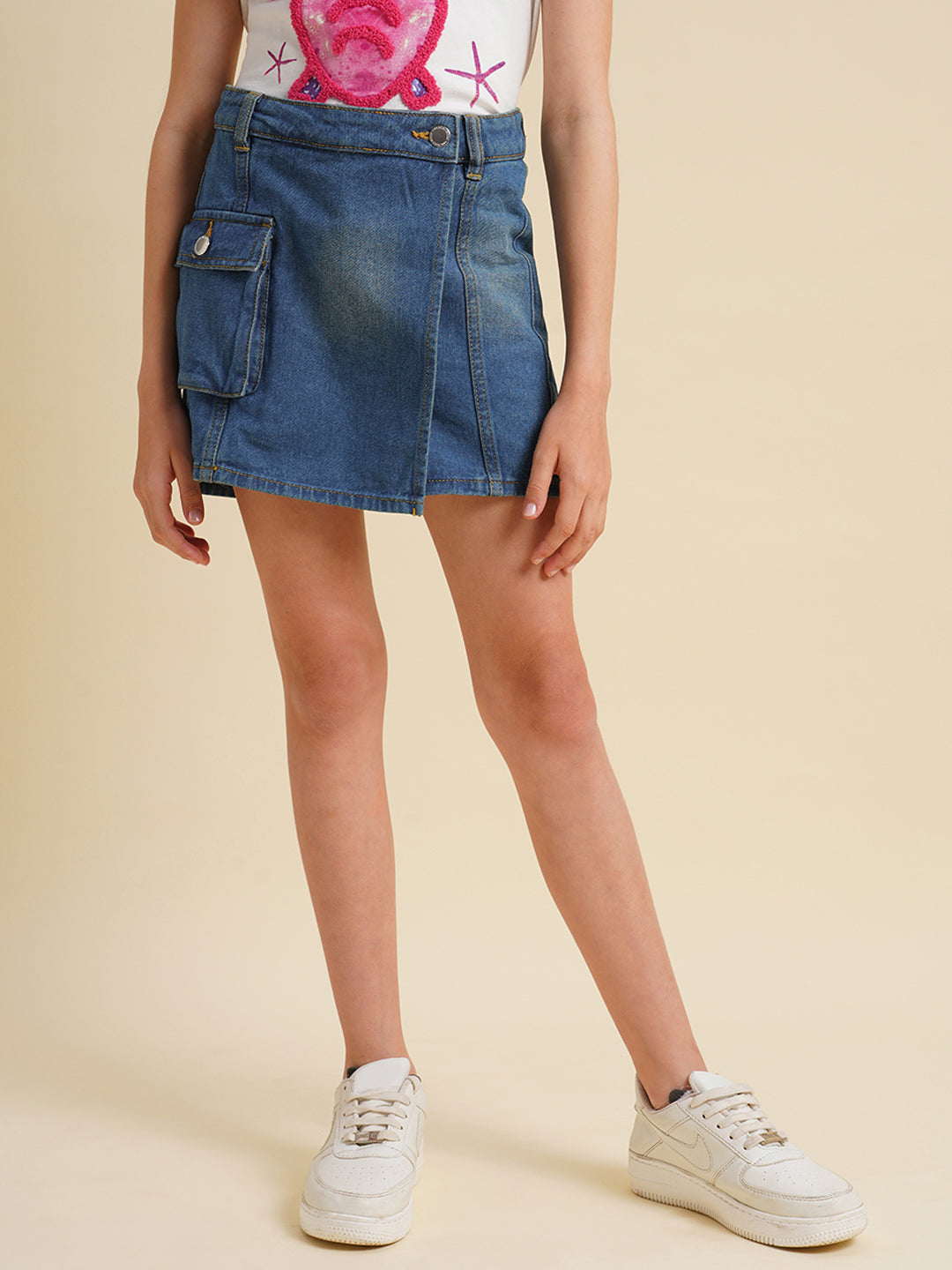 Girls Blue Cotton Denim Skort