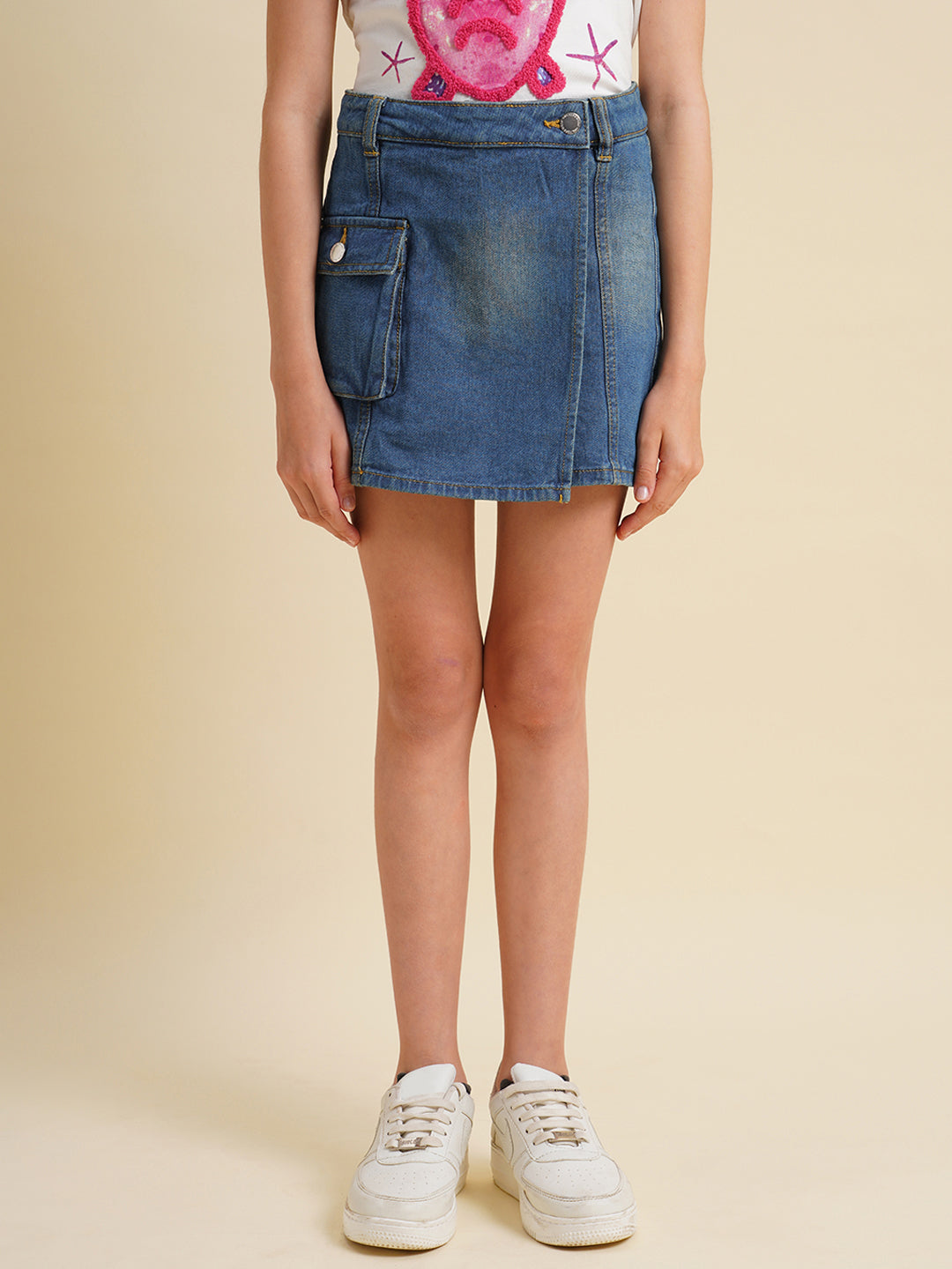 Girls Blue Cotton Denim Skort