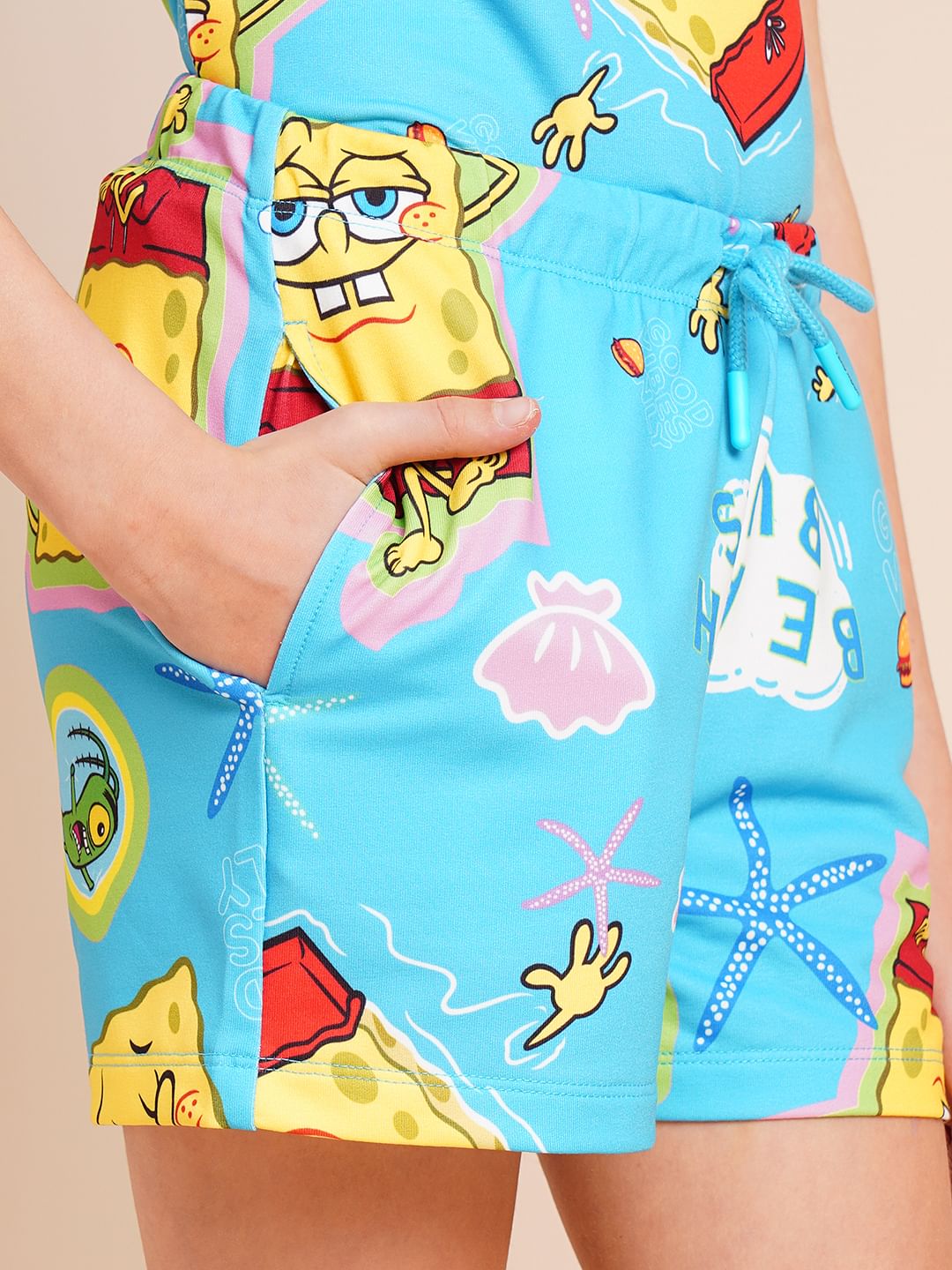 Girls Blue Spongebob Print Shorts