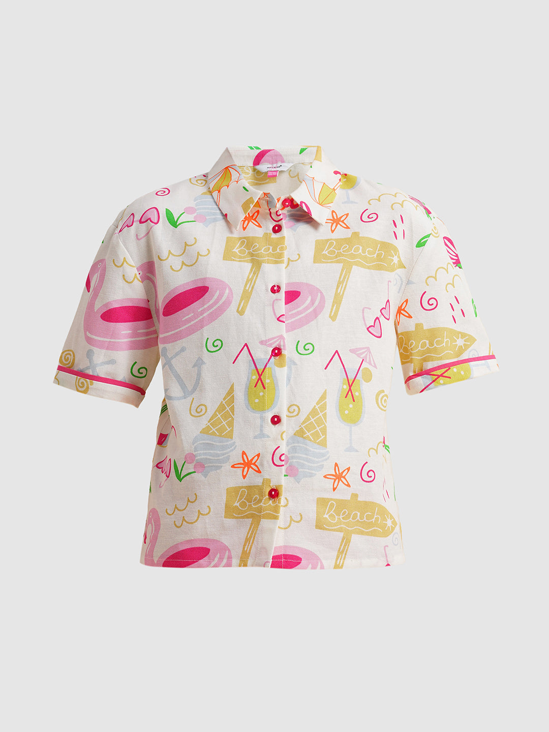 Girls White Printed Cotton Shirt