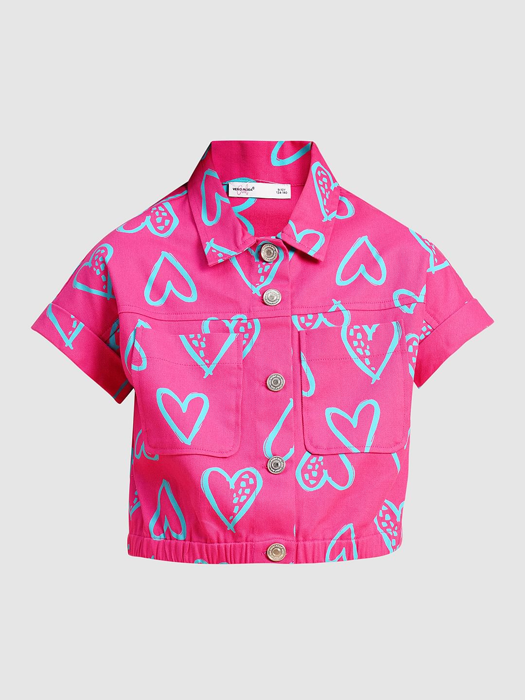 Girls Pink Heart Print Co-Ord Set Shirt