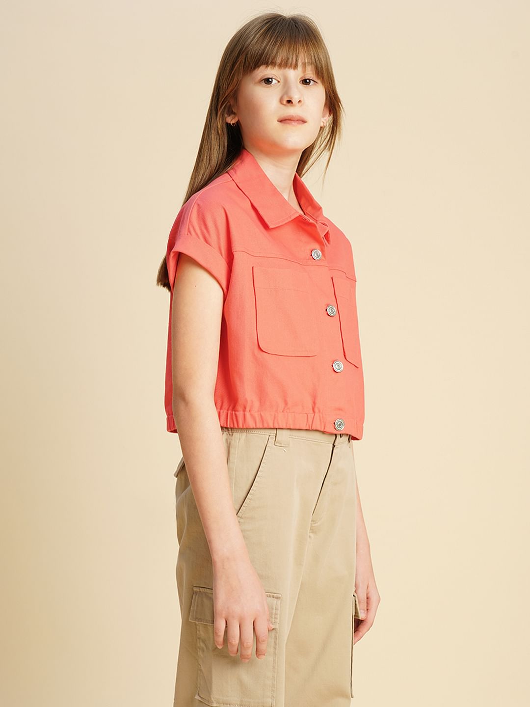 Girls Coral Drop Shoulder Shirt