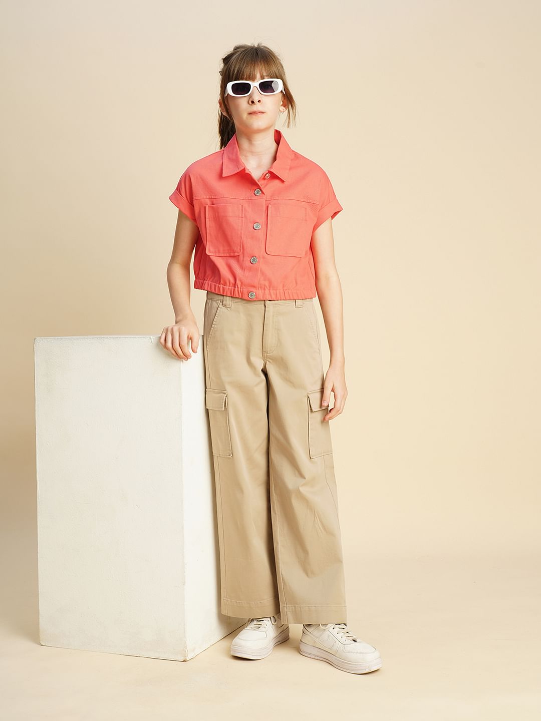 Girls Coral Drop Shoulder Shirt