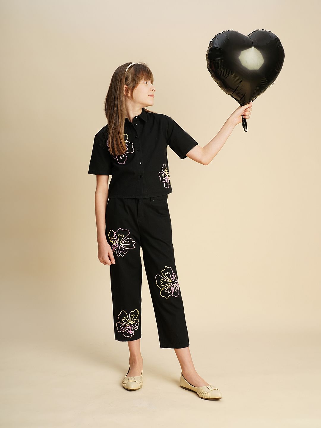 Girls Black Cording Detail Co-Ord Set Shirt