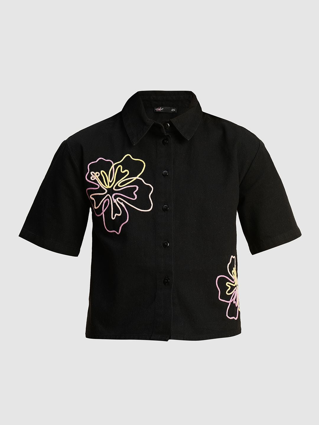 Girls Black Cording Detail Co-Ord Set Shirt