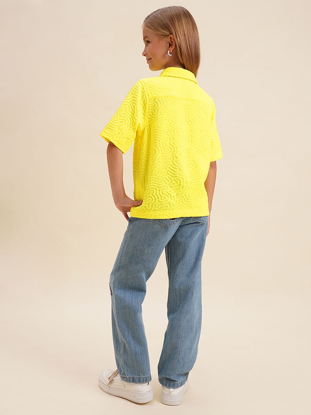 Girls Yellow Cotton Short Sleeves Shirt