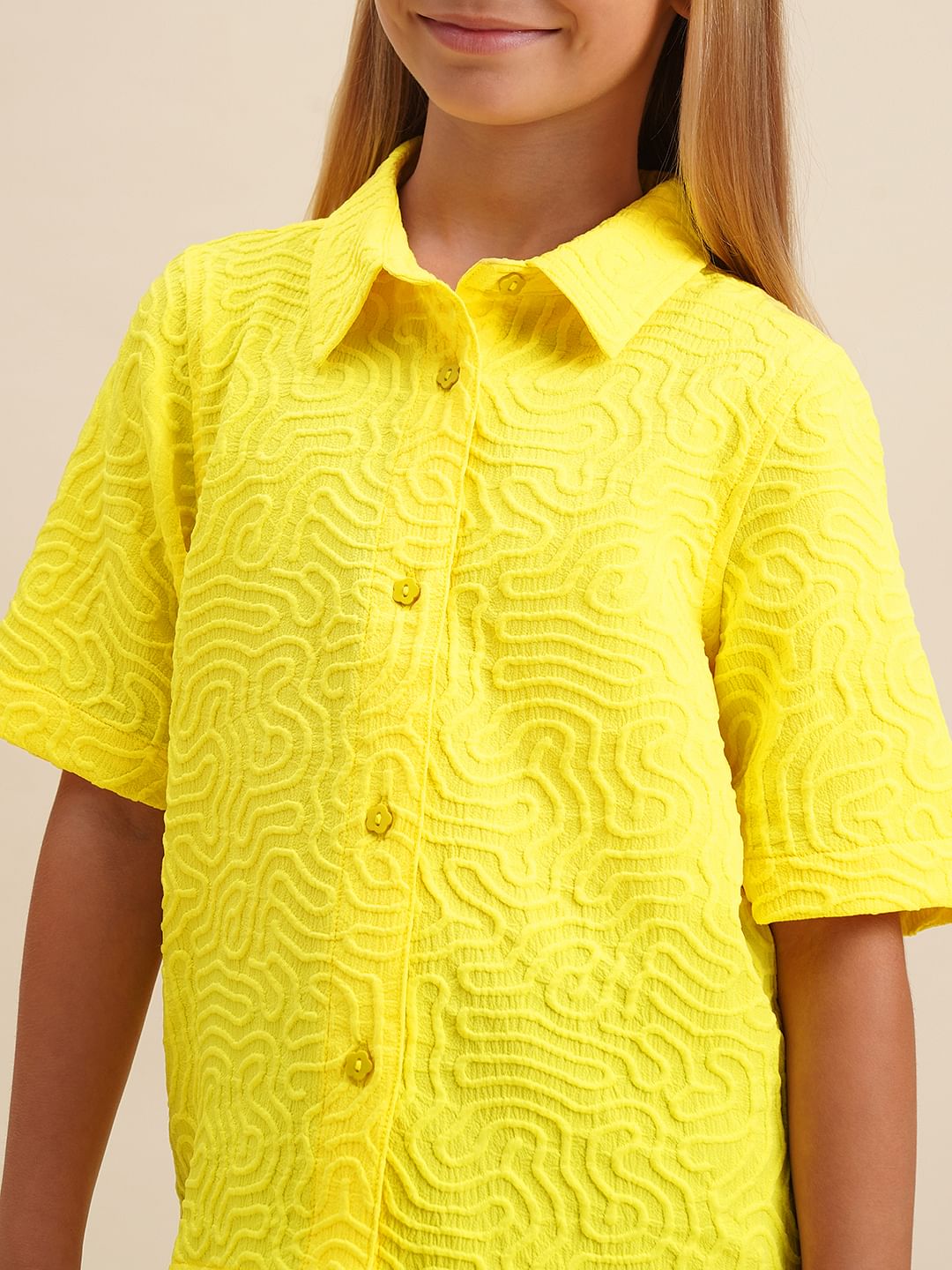 Girls Yellow Cotton Short Sleeves Shirt