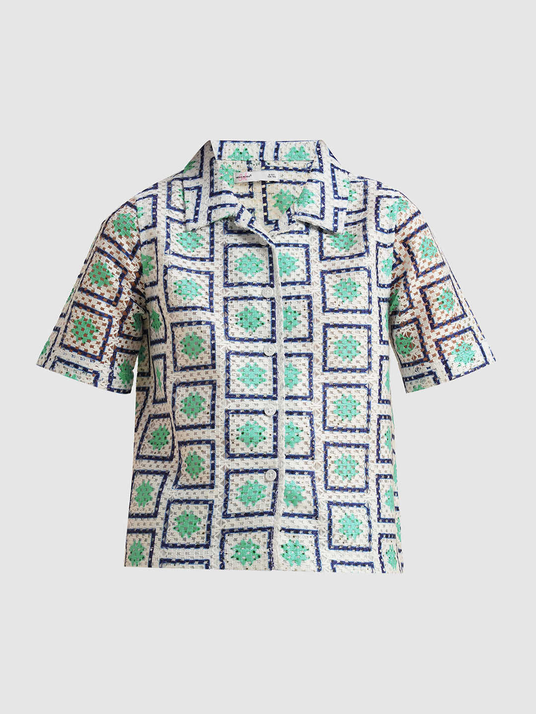 Girls White Printed Crochet Shirt