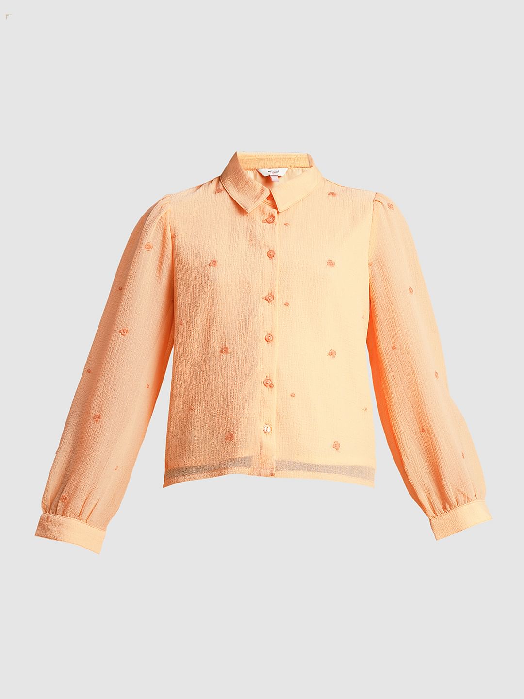 Girls Peach Embroidered Shirt