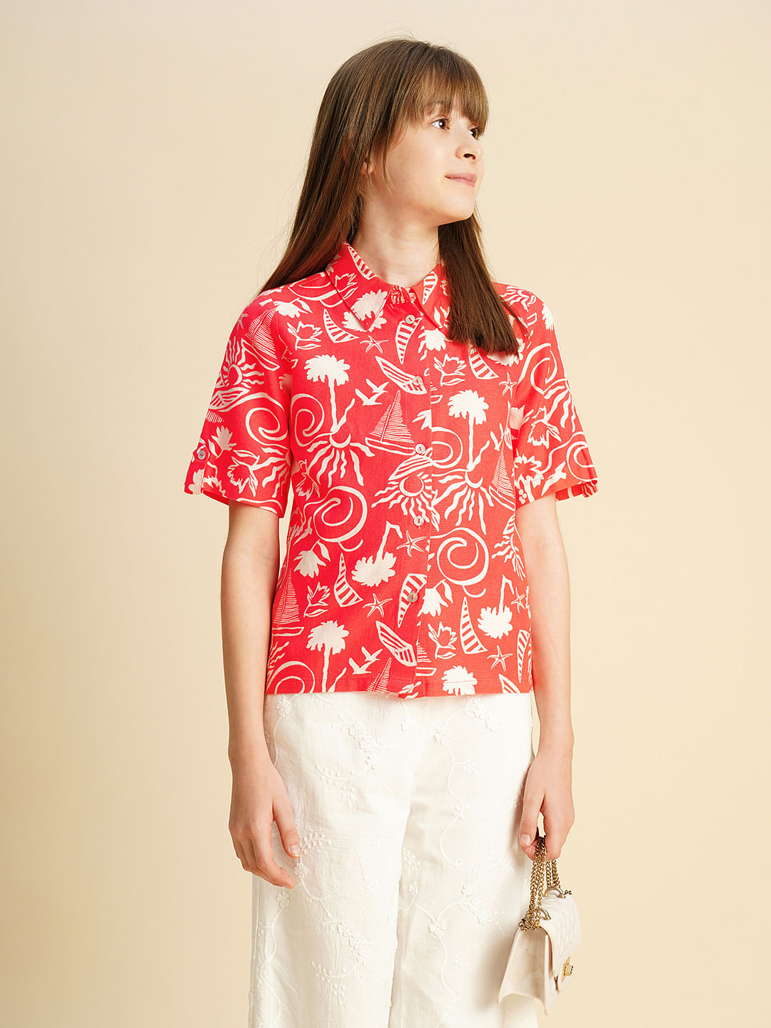 Girls Red Printed Shirt