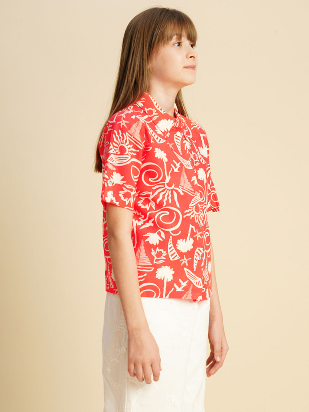 Girls Red Printed Shirt