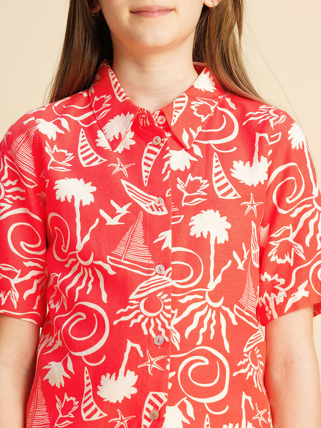 Girls Red Printed Shirt
