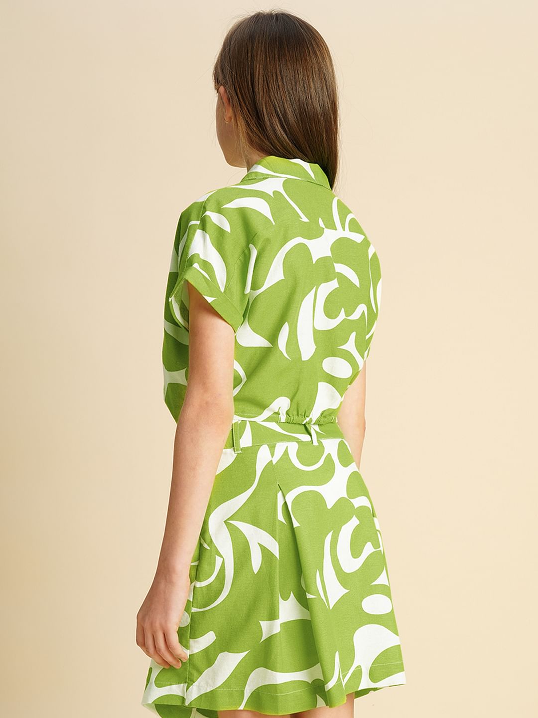 Girls Green Printed Twisted Knot Shirt