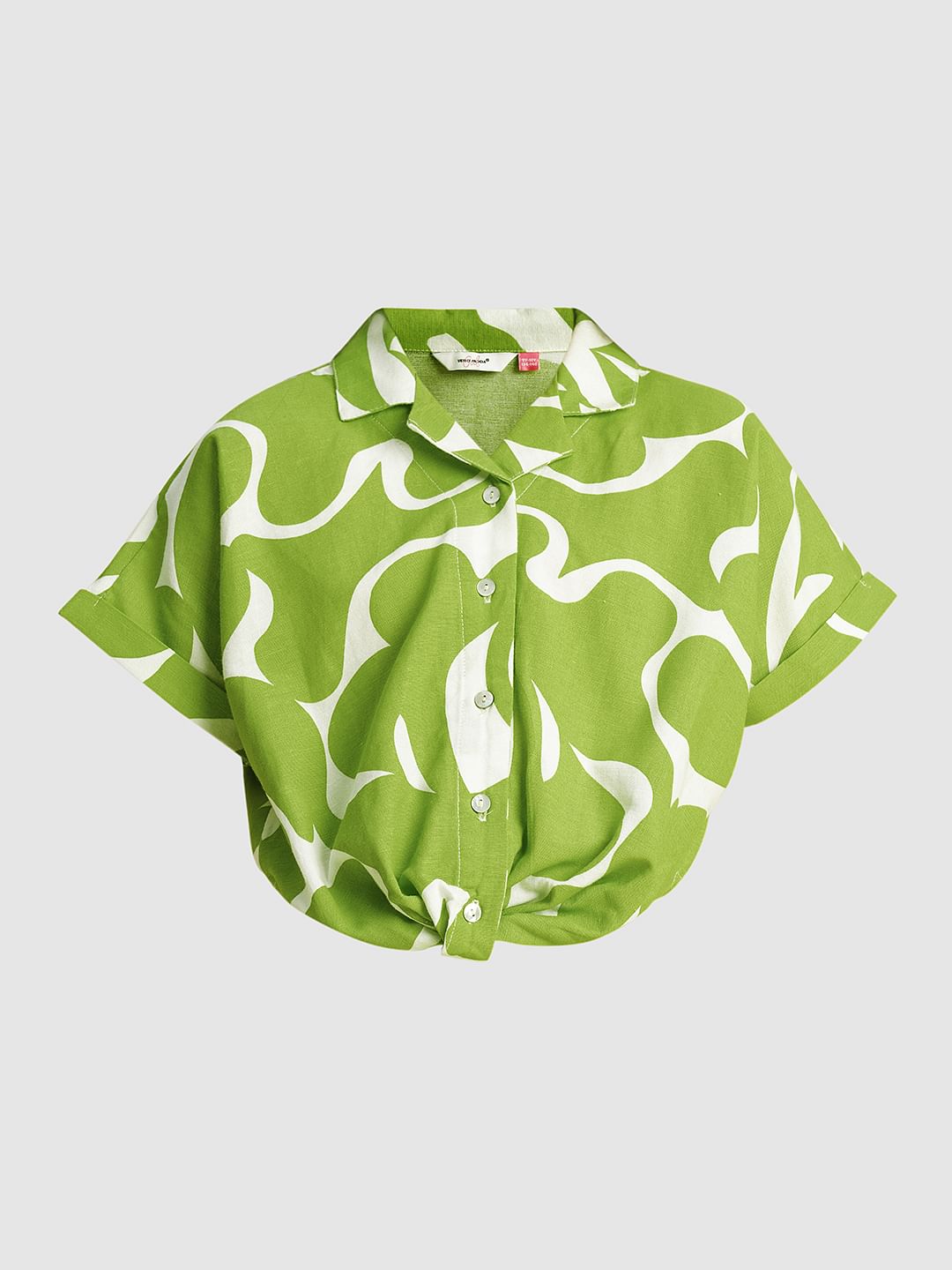 Girls Green Printed Twisted Knot Shirt