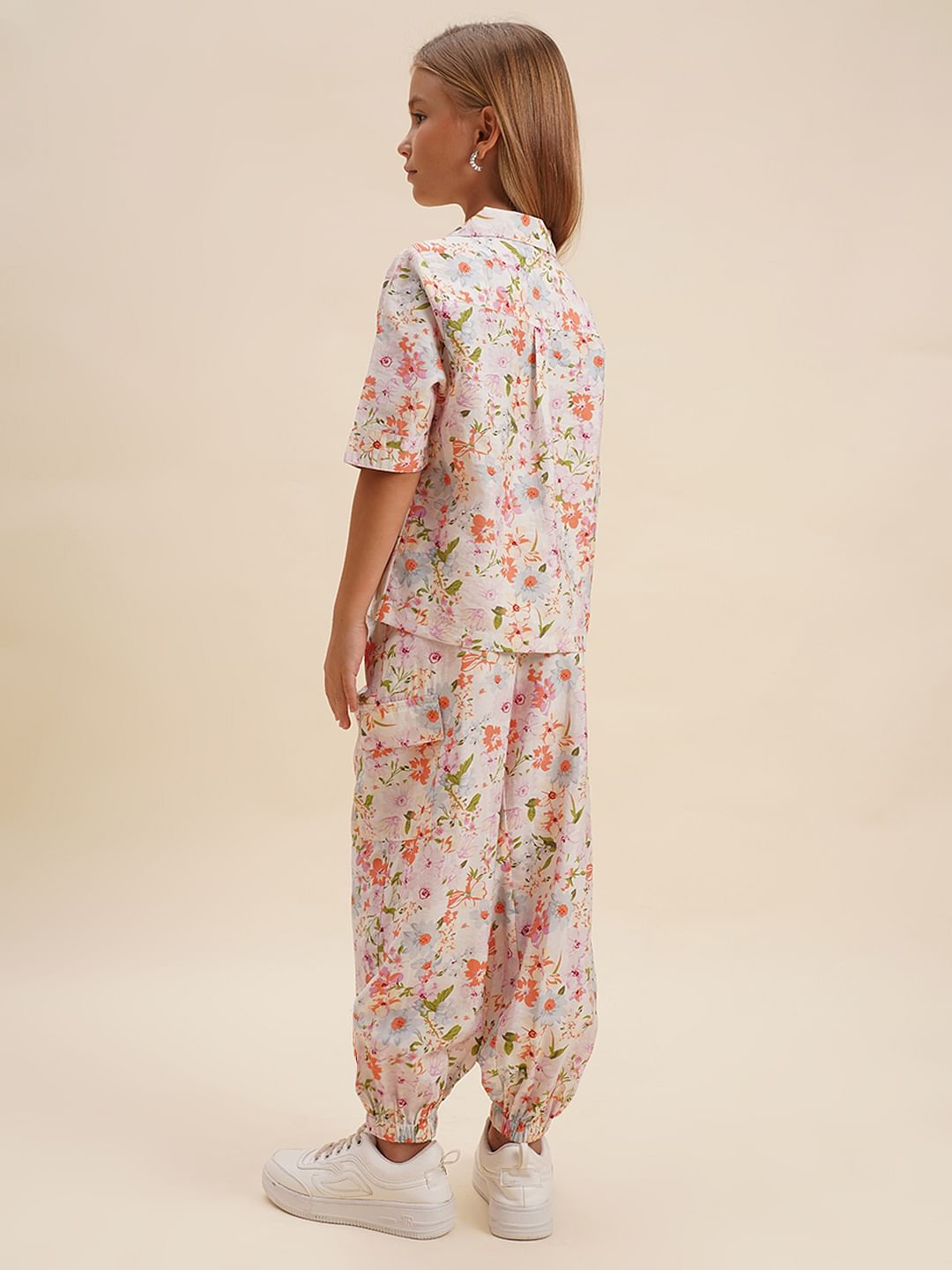 Girls White Floral Co-Ord Set Shirt