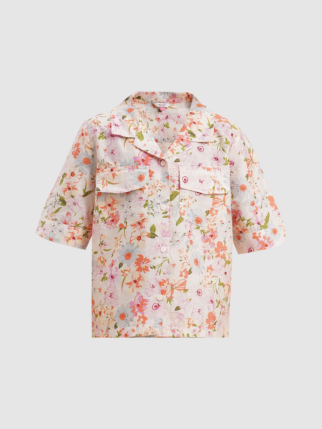 Girls White Floral Co-Ord Set Shirt