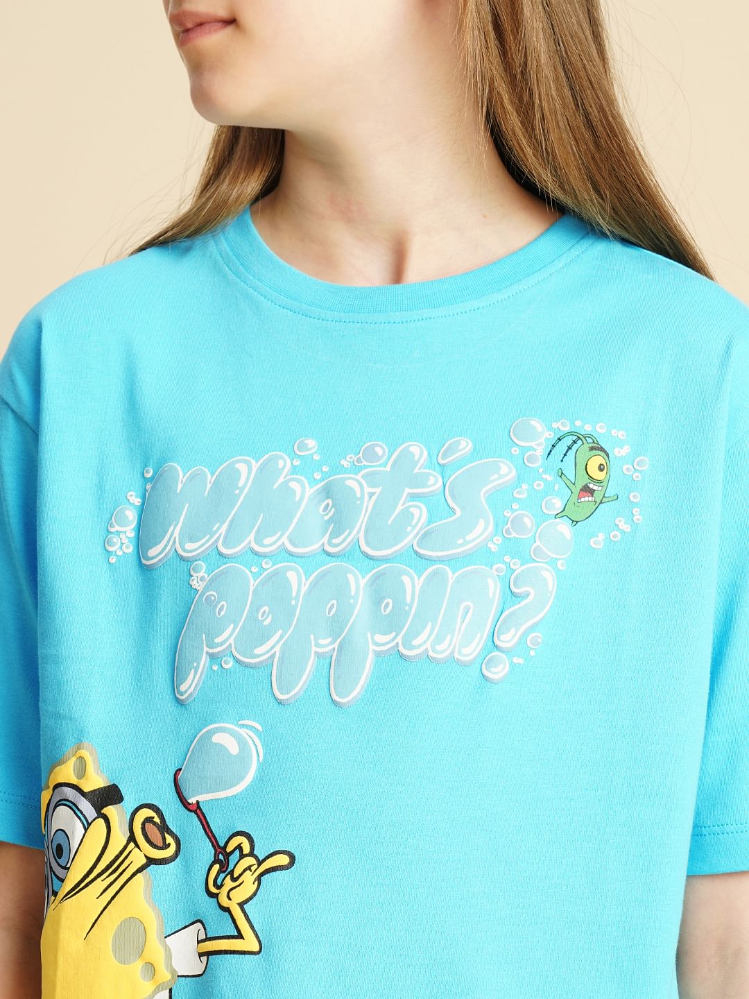 Girls Blue Spongebob Print T-Shirt