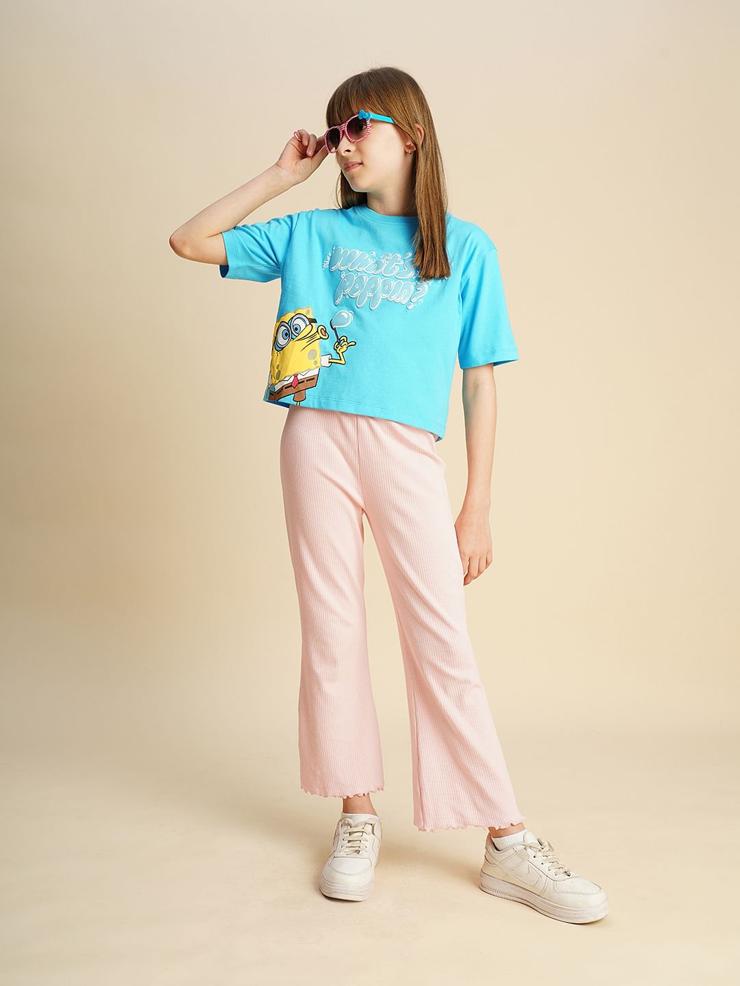 Girls Blue Spongebob Print T-Shirt