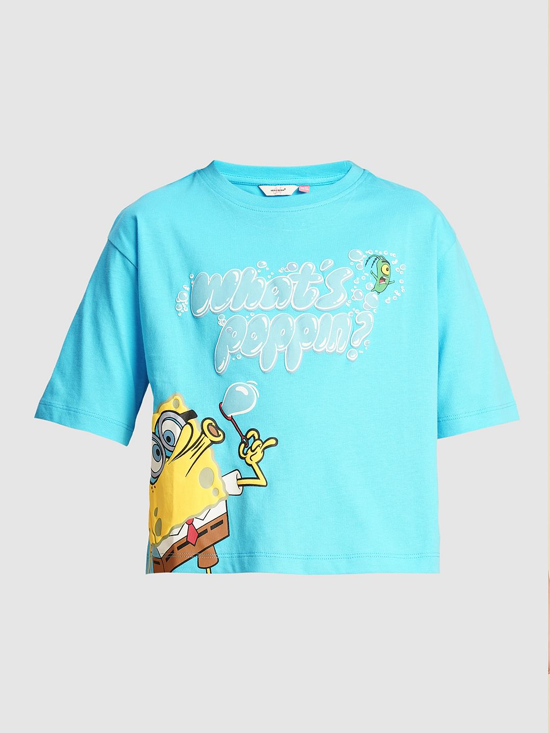 Girls Blue Spongebob Print T-Shirt
