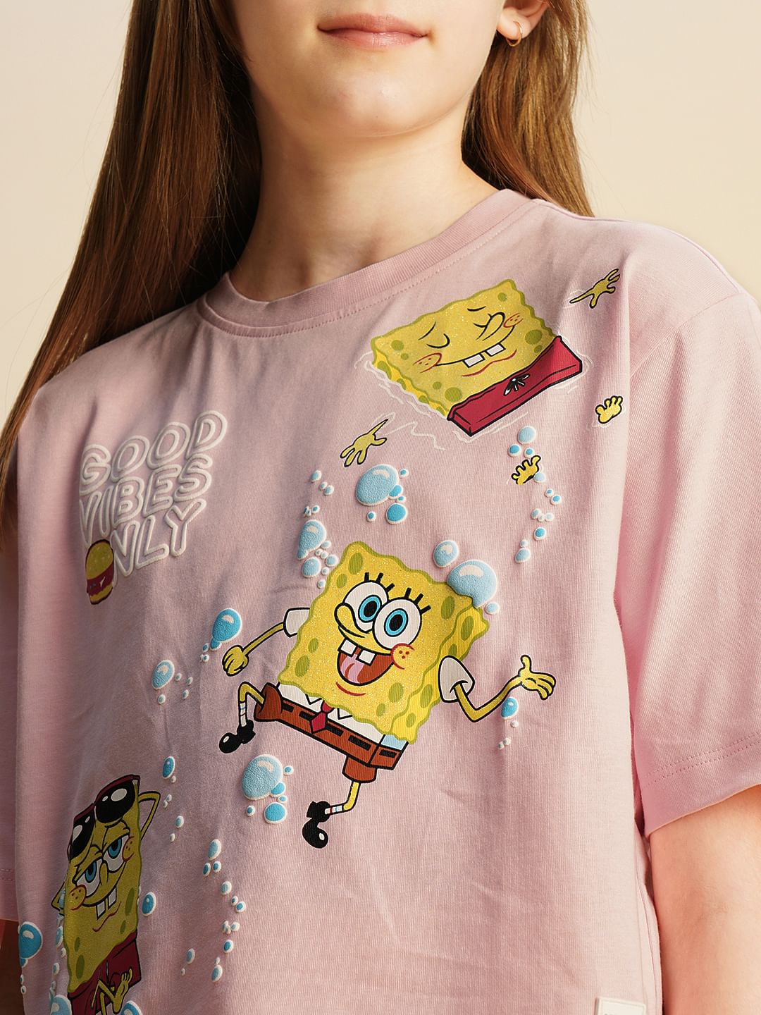 Girls Pink Spongebob Print T-Shirt