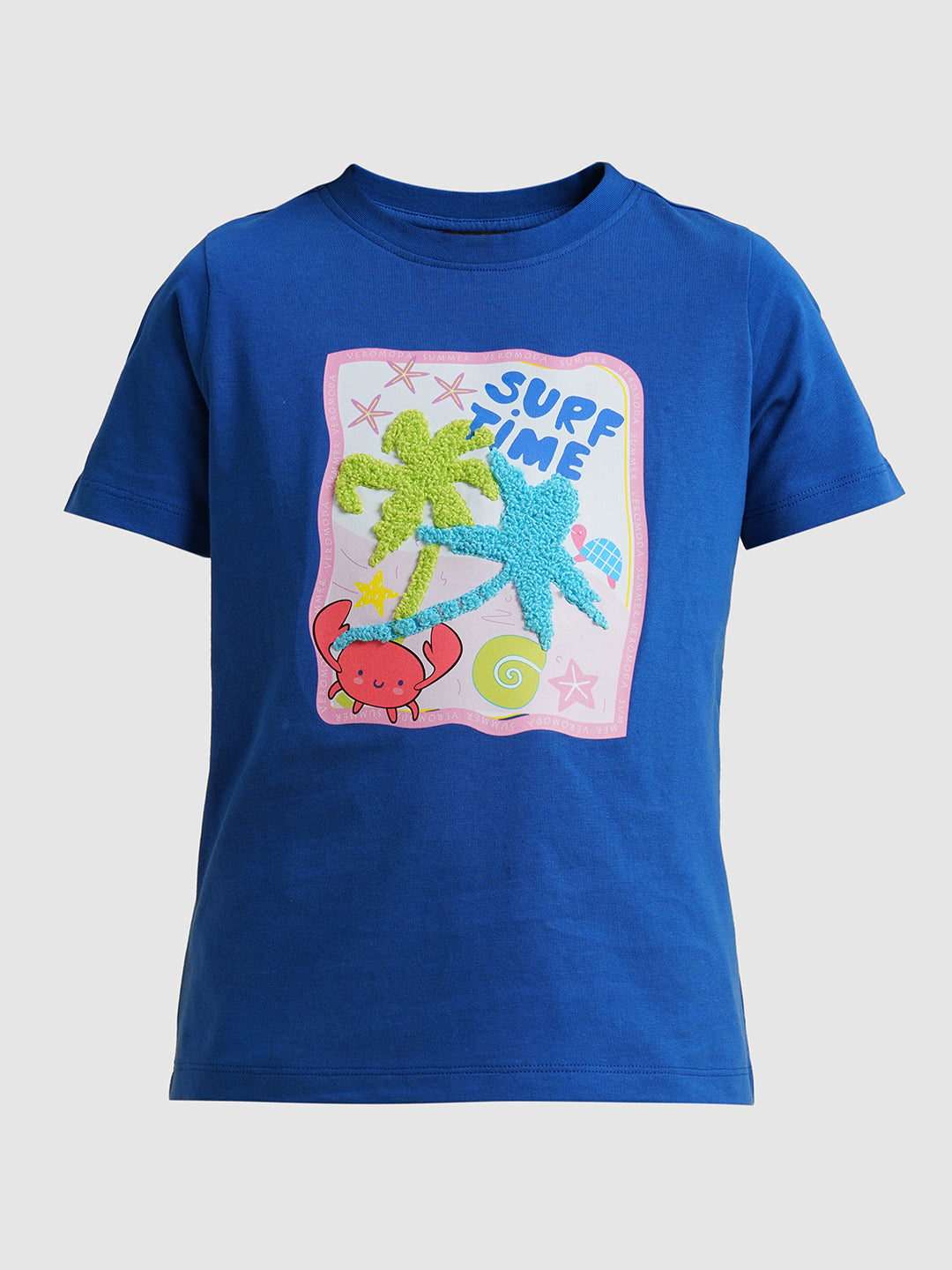 Girls Blue Cotton Printed T-Shirt