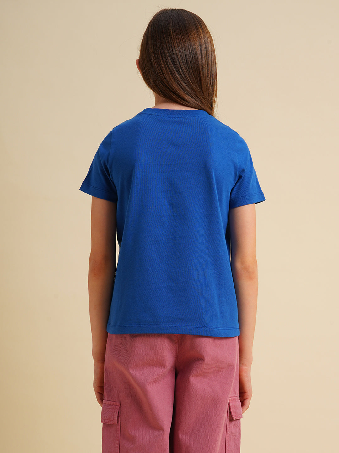 Girls Blue Cotton Printed T-Shirt