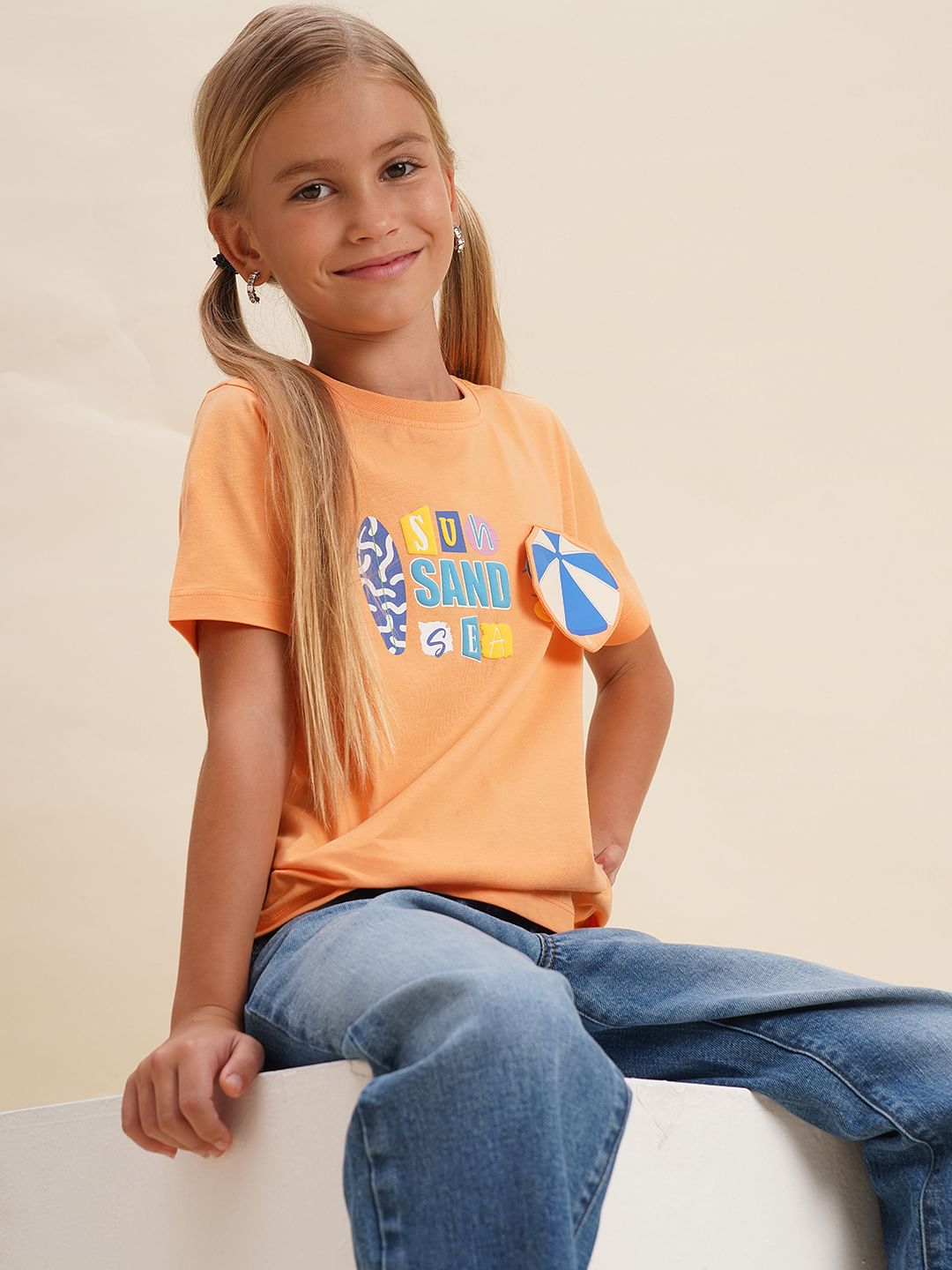 Girls Coral Printed Cotton T-Shirt