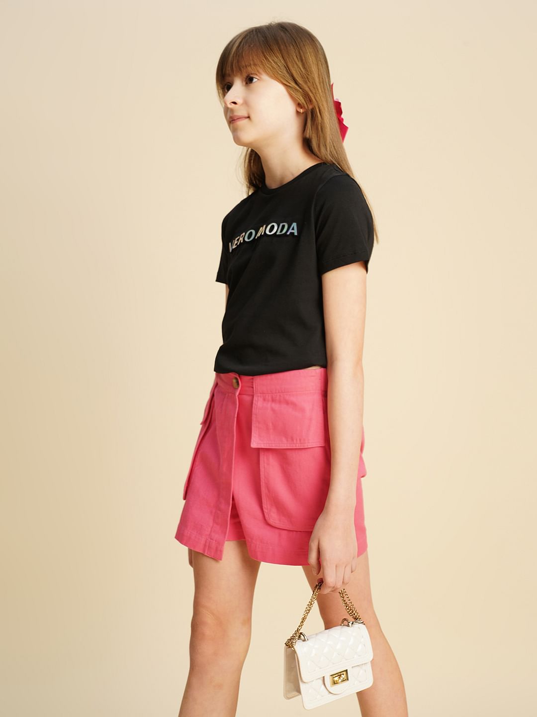 Girls Black Logo Print T-Shirt