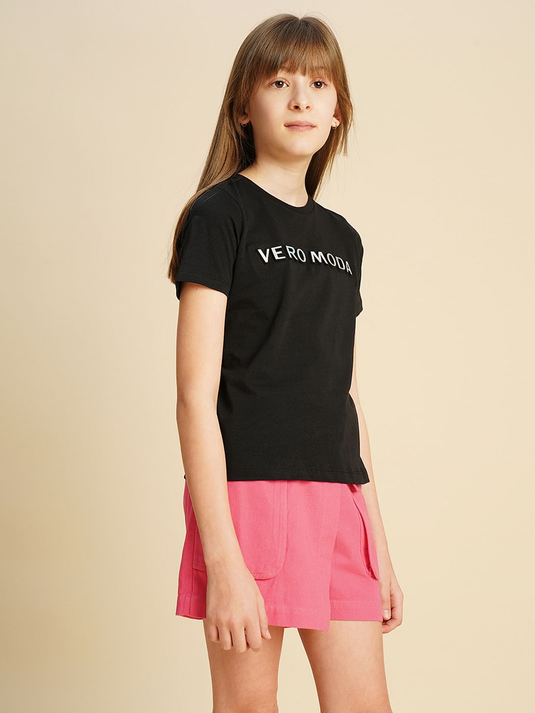 Girls Black Logo Print T-Shirt