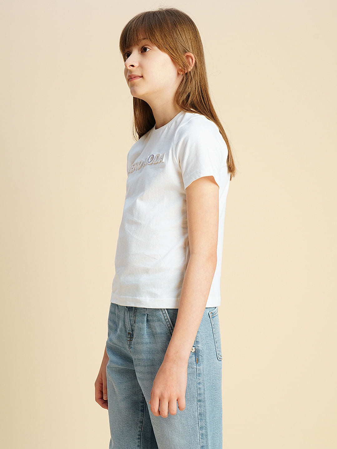 Girls White Logo Print T-Shirt