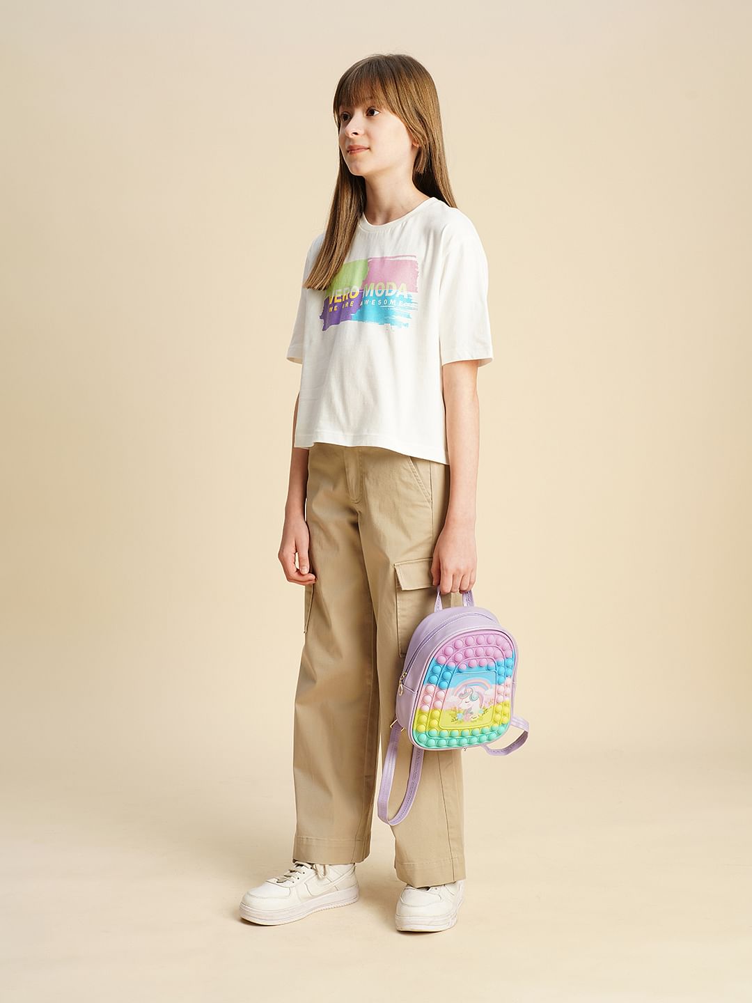 Girls White Logo Text Print T-Shirt