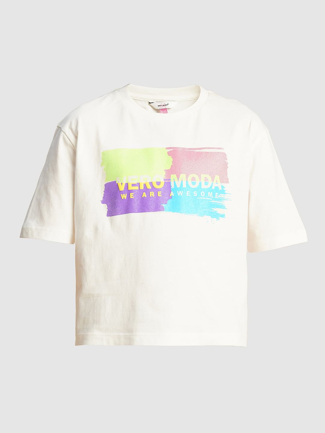 Girls White Logo Text Print T-Shirt