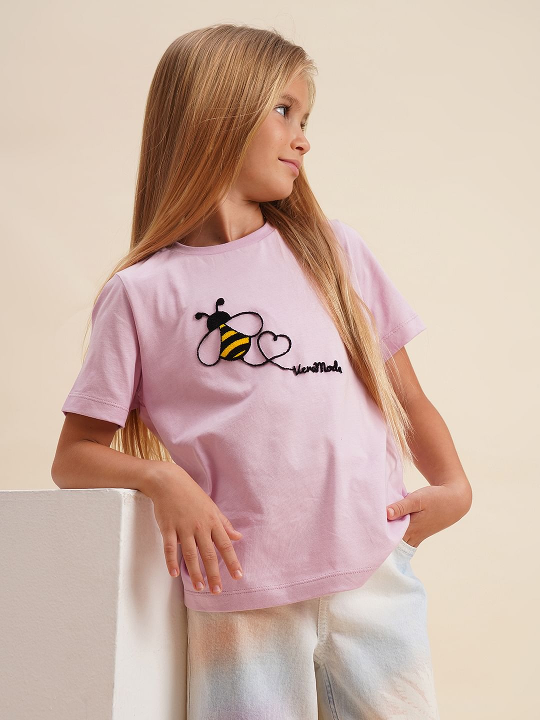 Girls Pink Honeybee Print T-Shirt