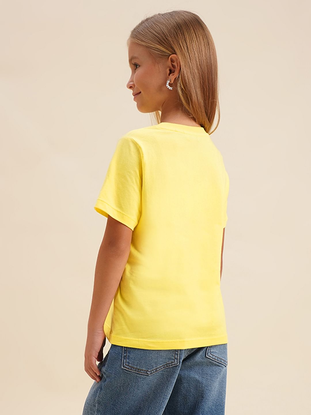 Girls Yellow Butterfly Print Cotton T-Shirt